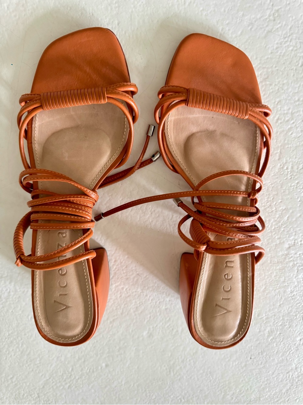 Vicenza Orange Wrap-Strap Square-Toe Block Heel Sandals - Picture 2 of 3